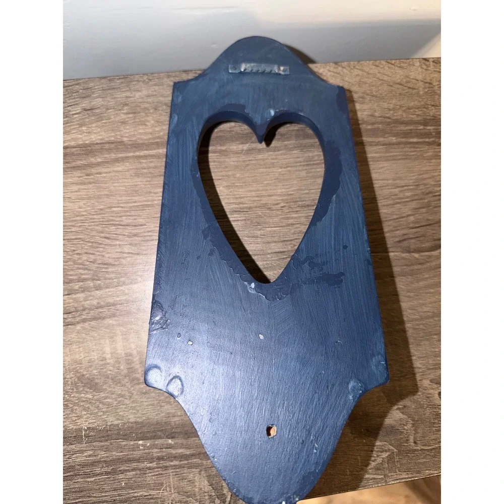 Vintage Navy Blue Wooden Heart Wall Shelf with Hook Farmhouse Decor